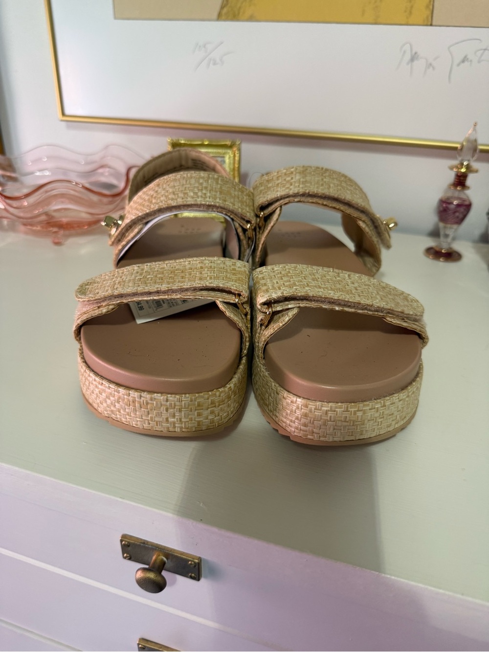 a new day Beige Woven Platform Sandals with Adjustable Straps